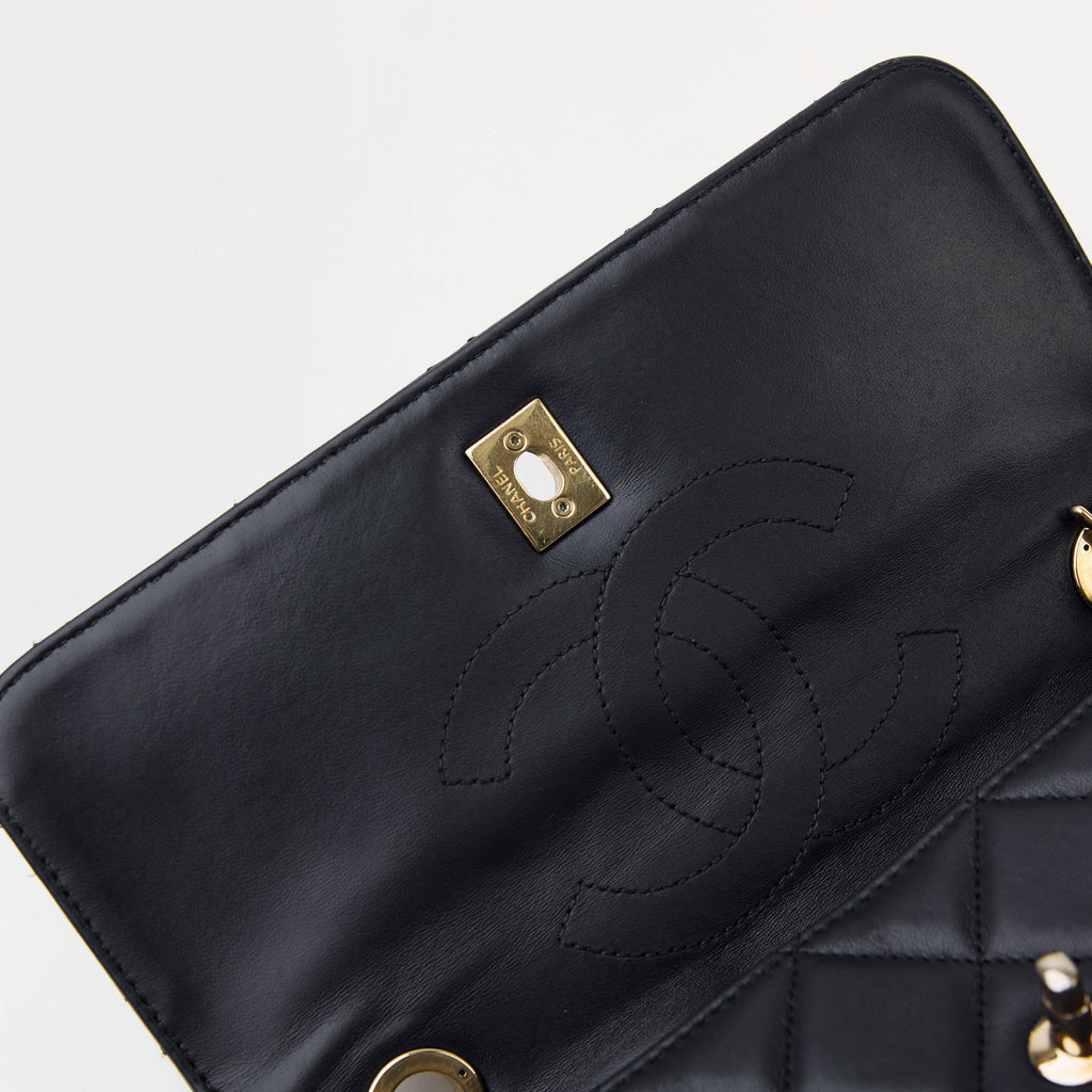 Chanel Trendy CC With Top Handle Dark 
Blue Lambskin Gold Hardware