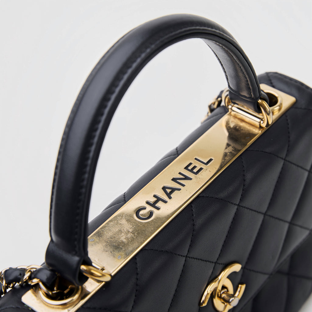 Chanel Trendy CC With Top Handle Dark 
Blue Lambskin Gold Hardware
