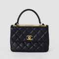 Chanel Trendy CC With Top Handle Dark 
Blue Lambskin Gold Hardware
