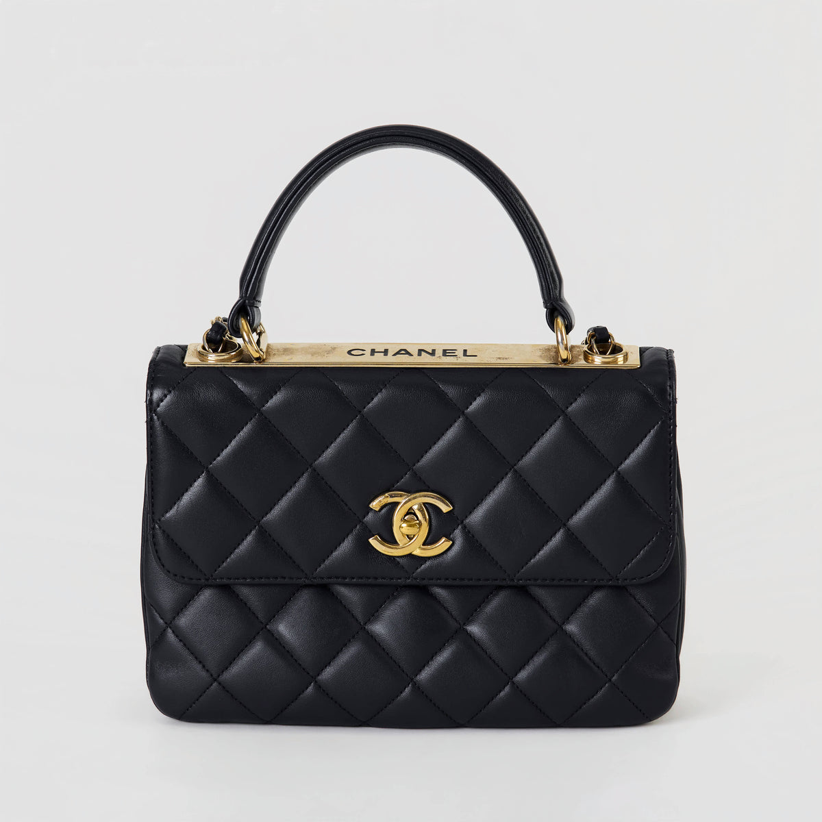 Chanel Trendy CC With Top Handle Dark 
Blue Lambskin Gold Hardware
