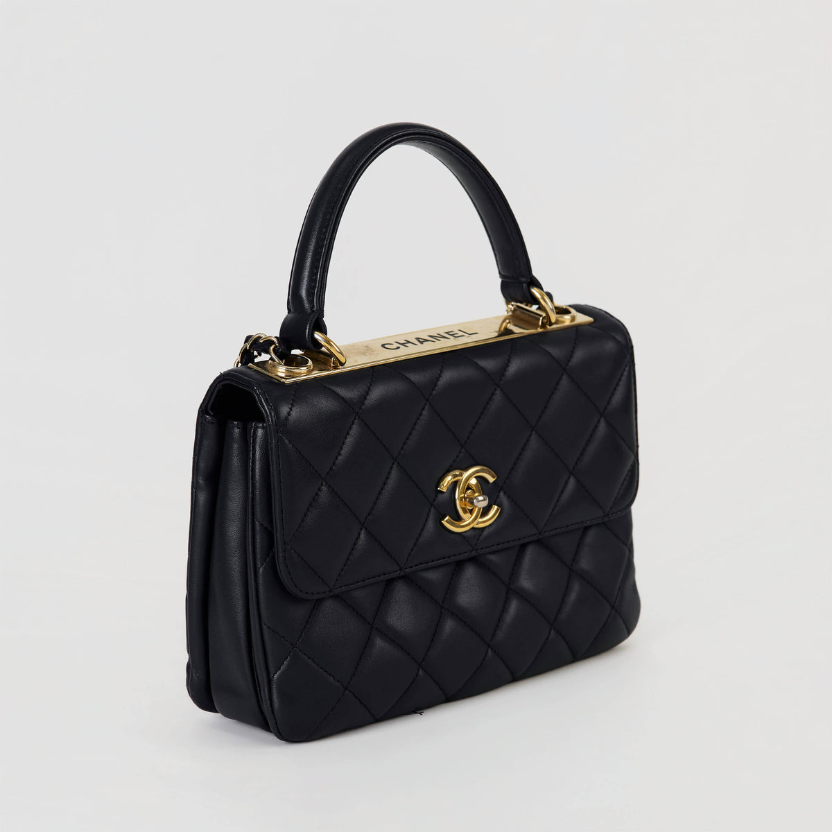 Chanel Trendy CC With Top Handle Dark 
Blue Lambskin Gold Hardware