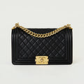 Chanel Le Boy Medium Black Lambskin Gold Hardware