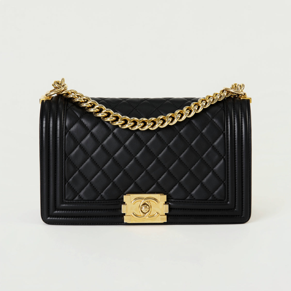 Chanel Le Boy Medium Black Lambskin Gold Hardware
