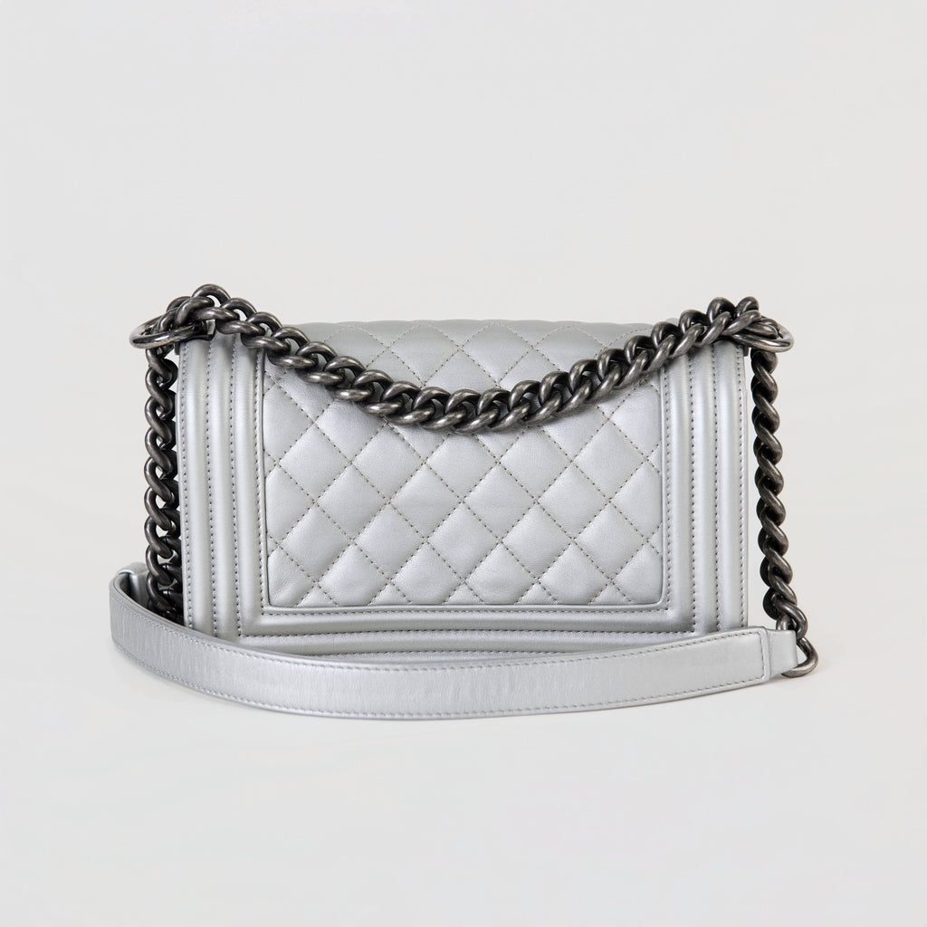 Chanel Le Boy Small Silver Lambskin Ruthenium Hardware