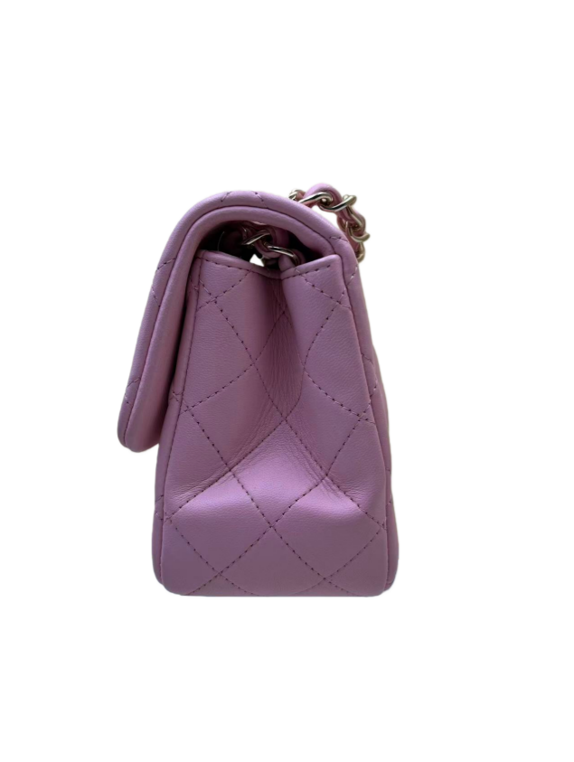 Chanel Pink Square Classic Single Flap Bag with Gold Hardware
