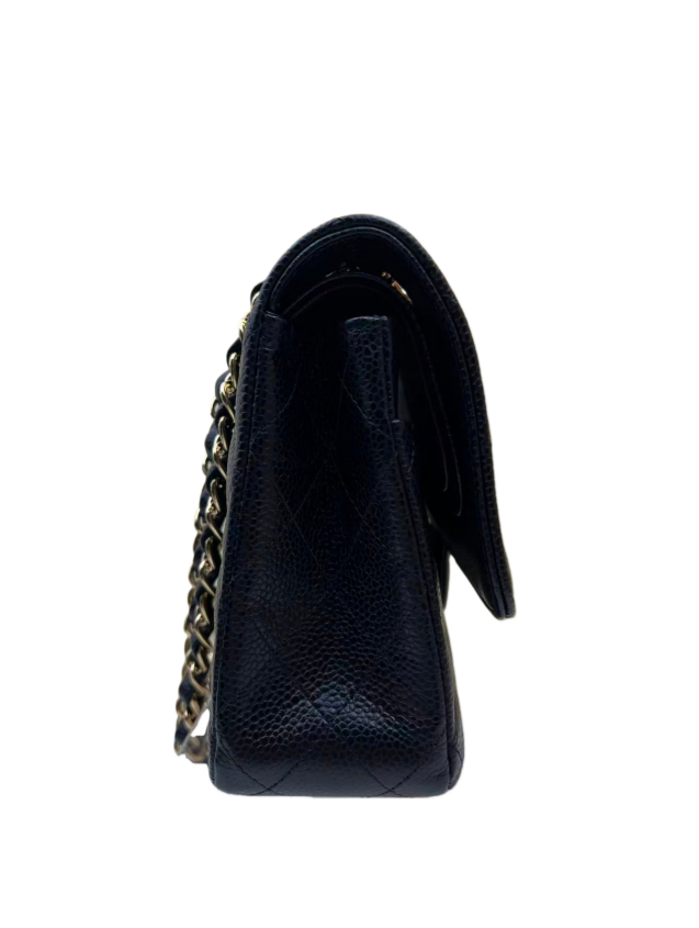 Chanel Black Medium Classic Double Flap Bag in Caviar Leather with Gold Hardware