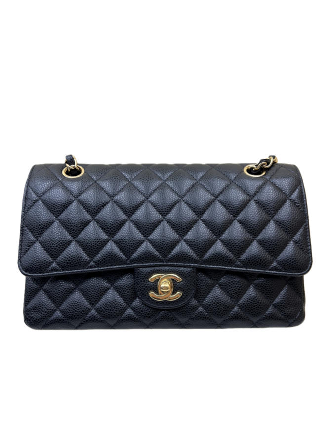 Chanel Black Medium Classic Double Flap Bag in Caviar Leather with Gold Hardware